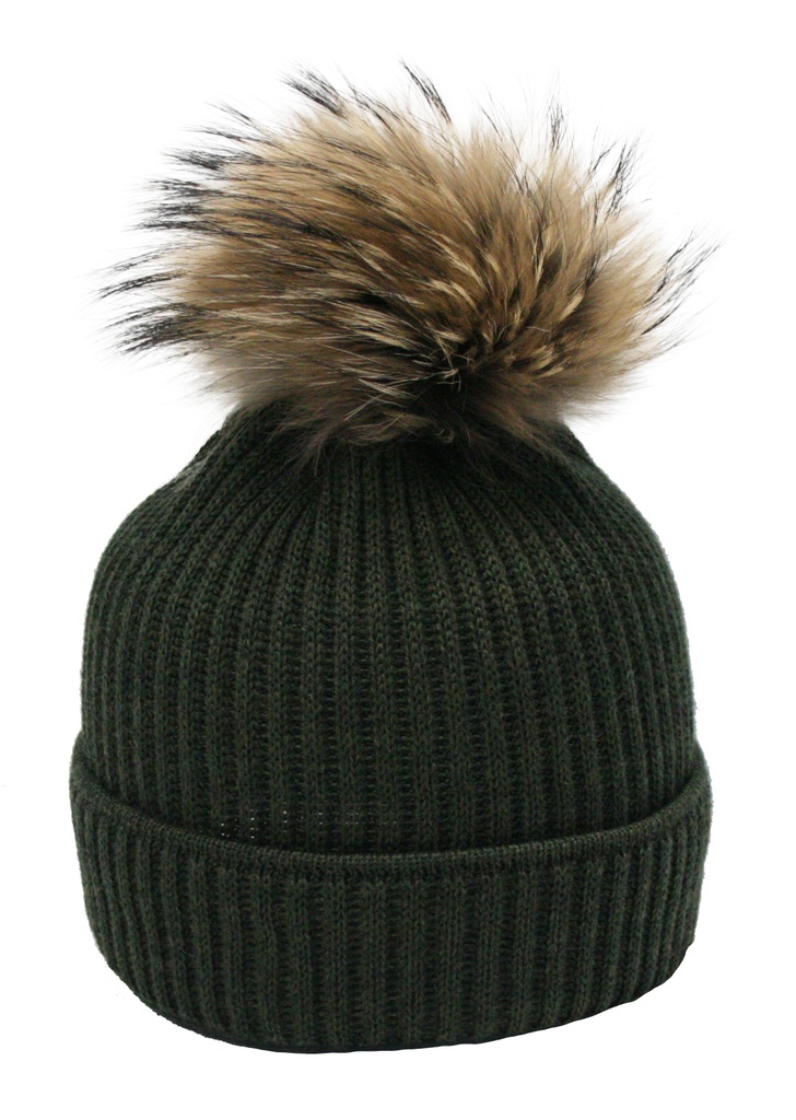 Knitted Hat made from Merino Wool (with real fur bobble)